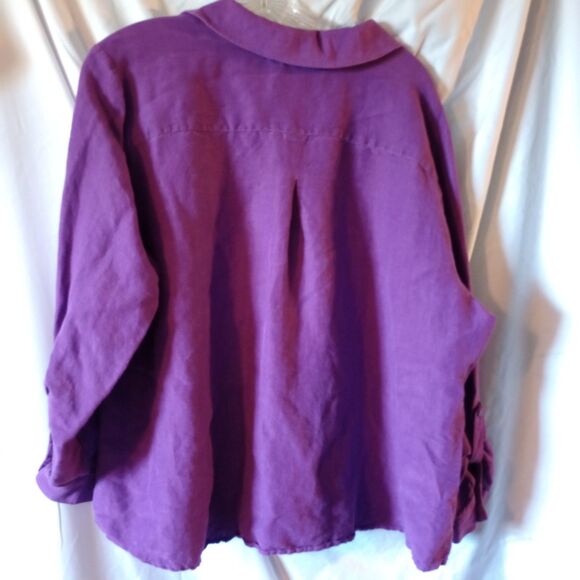 CJ Banks Linen Blend L/S Popover 2X Purple Roll tab Sleeve V-Neck - Picture 3 of 10